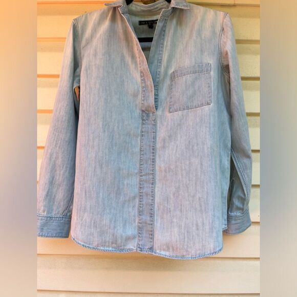 Rag & Bone Light Blue Distressed Long-Sleeved Classic Collar Shirt, Size XS - Picture 2 of 14